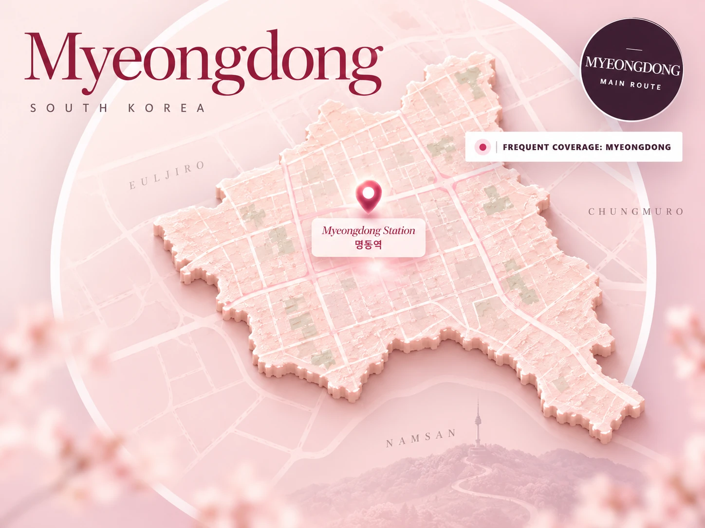 Myeongdong mobile massage service area map highlighting Myeongdong Station in Seoul