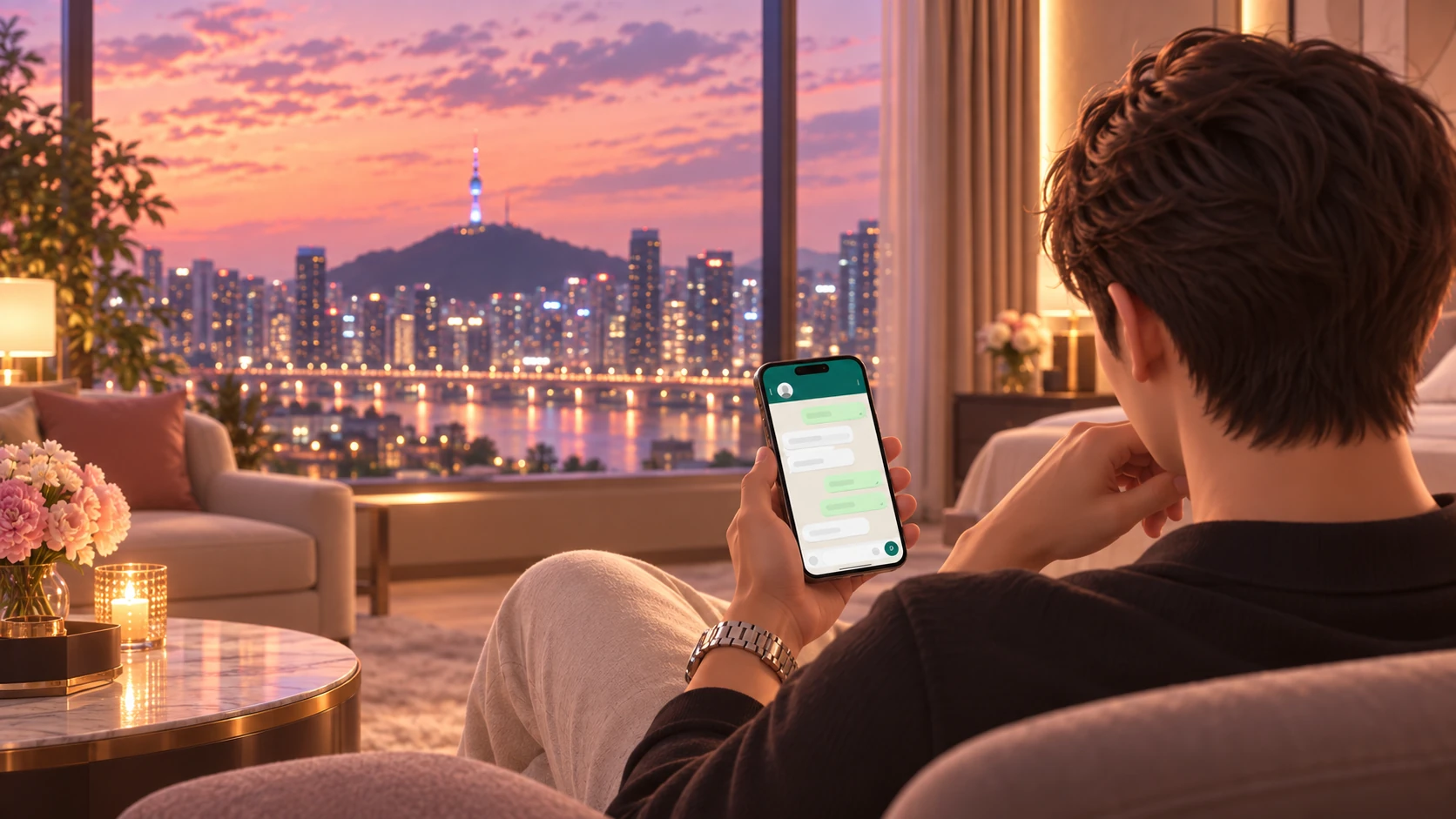 Customer using a phone to arrange Seoul outcall massage booking
